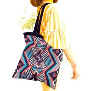 Kevia Indigo Multicolor Riviera Knit Tote Bag